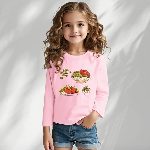 Piuwrlz Long Sleeve T-Shirt for Kids Girls Boys Cotton Shirts Round Neck T Shirt Tops Pink Size 2 Years