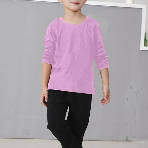 Piuwrlz Long Sleeve T-Shirt for Kids Girls Boys Cotton Shirts Solid Color Round Neck T Shirt Tops Pink Size 10-11Years
