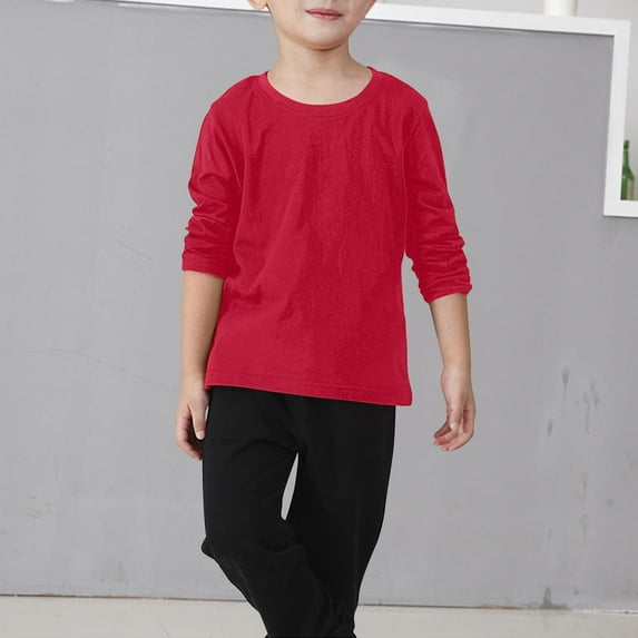Piuwrlz Long Sleeve T-Shirt for Kids Girls Boys Cotton Shirts Solid Color Round Neck T Shirt Tops Red Size 8-9 Years