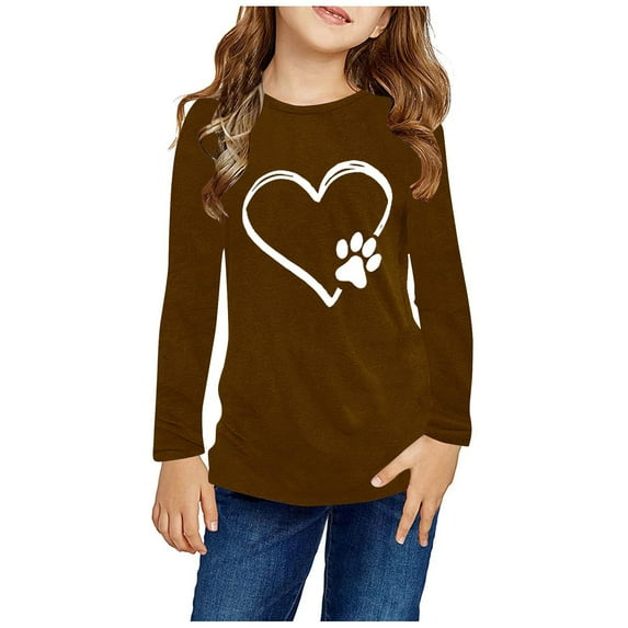 Piuwrlz Long Sleeve T-Shirt for Kids Girls Boys Cotton Shirts T Shirt Tops Brown Size 9 Years