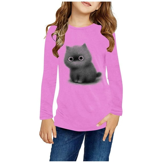 Piuwrlz Long Sleeve T-Shirt for Kids Girls Boys Cotton Shirts T Shirt Tops Pink Size 7 Years