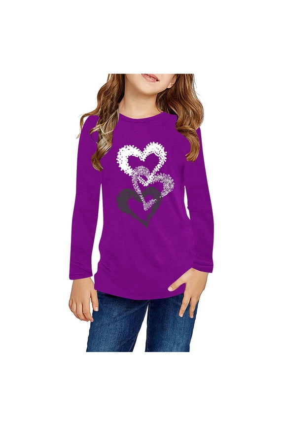 Long Sleeve T-Shirt for Kids Girls Boys Cotton Shirts T Shirt Tops Purple Size 7 Years