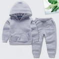 thumbnail image 1 of Piuwrlz Long Sweatshirt Sleeved and Elastic Waist Pants Little Girls Boys Sweatsuits 2pcs Sets Fashionable Solid Color Hood Activewear Set Gray Size 18-24 Months, 1 of 8