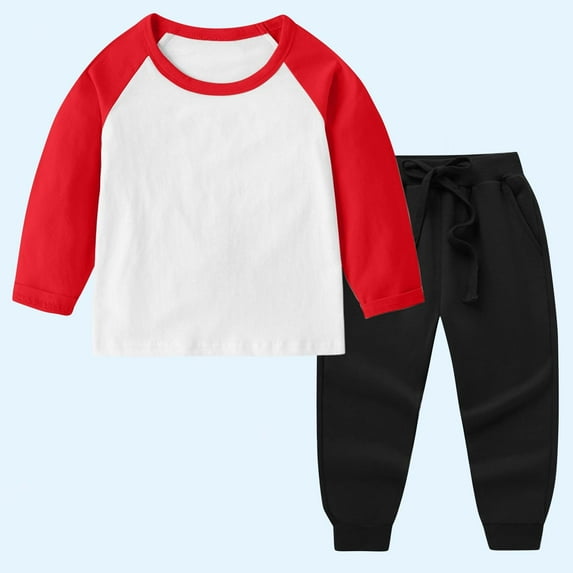 Piuwrlz Long Sweatshirt Sleeved and Elastic Waist Pants Little Girls Boys Sweatsuits 2pcs Sets Solid Color Round Neck Shirt Hood Activewear Set Red Size 11 Years