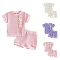 thumbnail image 1 of Piuwrlz Outfit Set Girls Short Sets Suummer Crew Neck T-Shirt and Shorts Set White Size 2-3 Years, 1 of 7