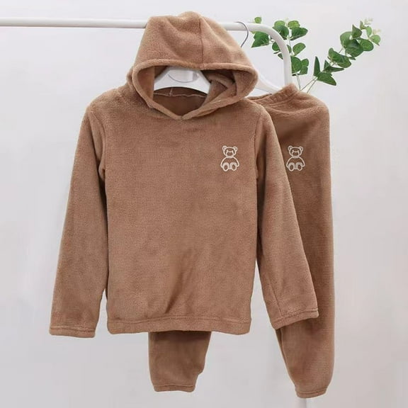 Piuwrlz Pajamas Sets Girls Hood Sleepwear Sets Plush Nightwear Coffee Size 3-4Years