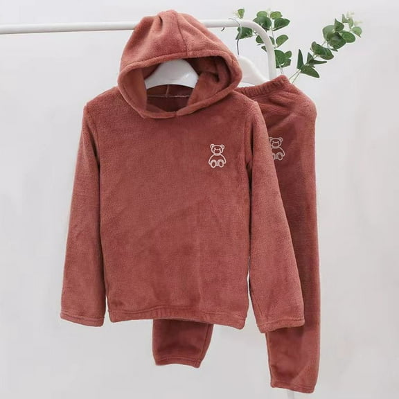 Piuwrlz Pajamas Sets Girls Hood Sleepwear Sets Plush Nightwear Red Size 7-8Years