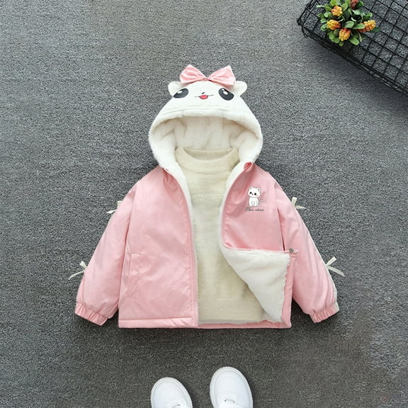 Piuwrlz Little Girls Puffer Hood Jacket for Kids Plush Padded Cotton Coats Pink Size 130/6 Years