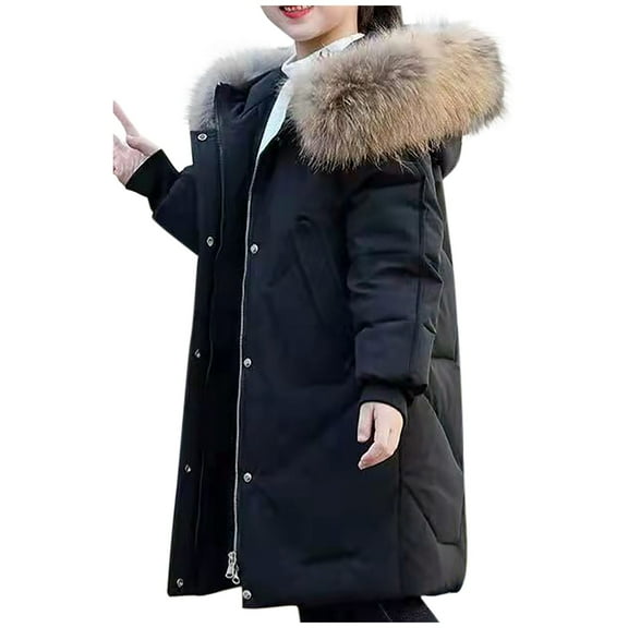 Piuwrlz Little Girls Puffer Jacket for Kids Velvet Padded Solid Color Cotton Coats Black Size 10 Years