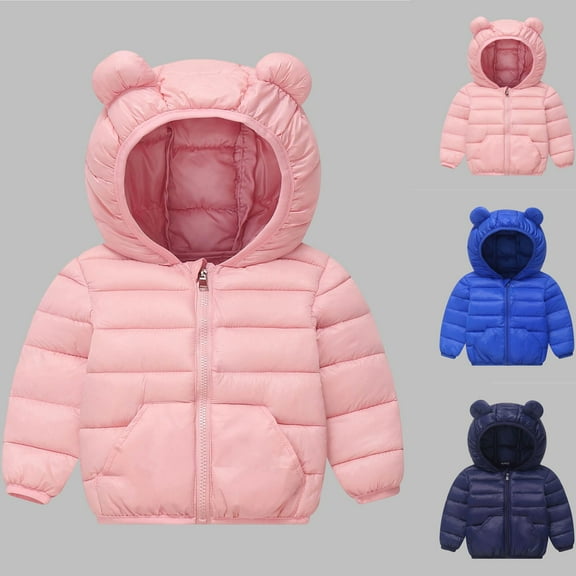 Piuwrlz Puffer Jacket Teen Girls Winter Cotton Hoodies Pocket Zipper Windproof Jackets Pink Size 7 Years