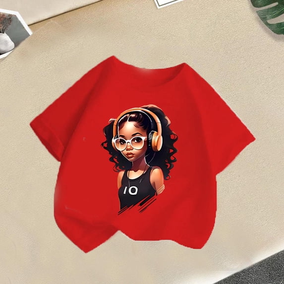 Piuwrlz Red Short Shirts Tops Girls T Shirts Crew Neck Kids Graphic T-Shirts Red Size 6 Years