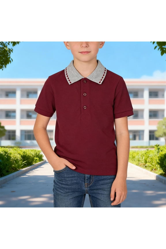 Red polo Shirt Boys School Uniform T-Shirt Lapel Collar Button Shirt School Uniform T Shirt Red Size 11-12 Years