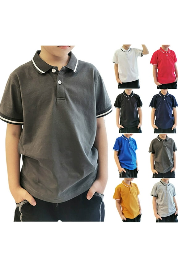 Red polo Shirt Boys School Uniform T-Shirt Loose Lapel Collar Shirt School Uniform T Shirt Red Size 12 Years
