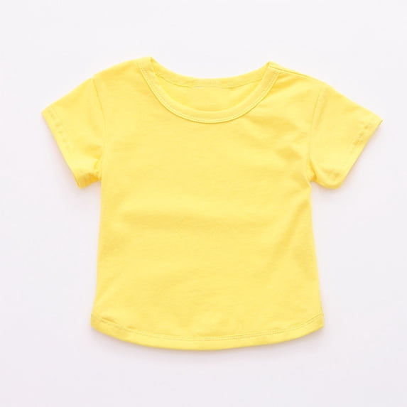 Piuwrlz Round Neck T-Shirts Children's Girls Short Sweatshirt Sleeve Comfortable Fashionable Solid Color Shirt Top Yellow Size 12 Months