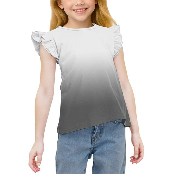 Piuwrlz Round Neck T-Shirts Children's Girls Short Sweatshirt Sleeve Shirt Top Dark Gray Size 10 Years