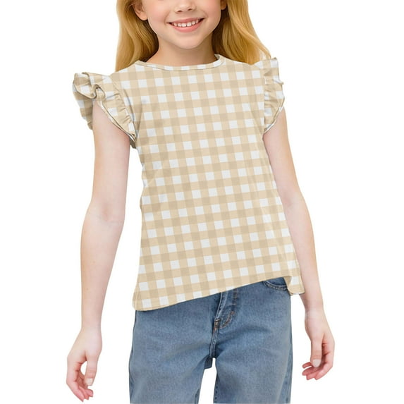 Piuwrlz Round Neck T-Shirts Children's Girls Short Sweatshirt Sleeve Shirt Top Yellow Size 12 Years
