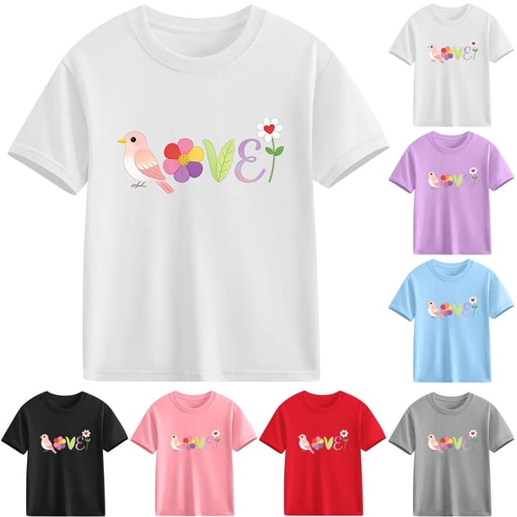 Piuwrlz Short Shirts Sleeve Kids Girls Graphic T-Shirts Cotton Pullover Blue Size 3 Years