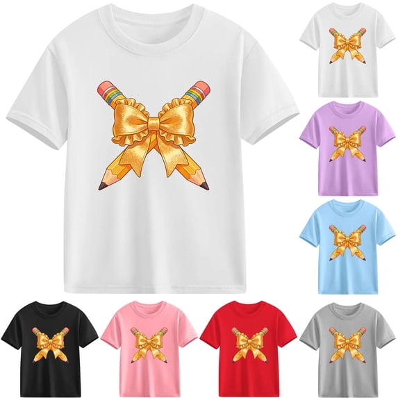 Piuwrlz Short Shirts Sleeve Kids Girls Graphic T-Shirts Cotton Pullover Gray Size 7 Years