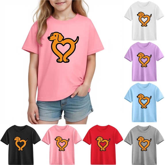 Piuwrlz Short Shirts Sleeve Kids Girls Graphic T-Shirts Cotton Pullover Pink Size 4 Years