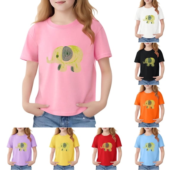 Piuwrlz Short Shirts Sleeve Kids Girls Graphic T-Shirts Crew Neck Pullover Yellow Size 11-12 Years