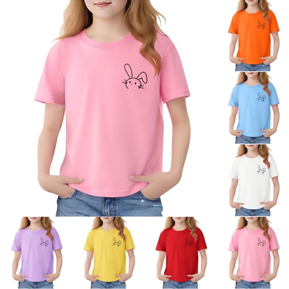 Piuwrlz Short Shirts Sleeve Kids Girls Graphic T-Shirts Crew Neck Pullover Yellow Size 5-6 Years