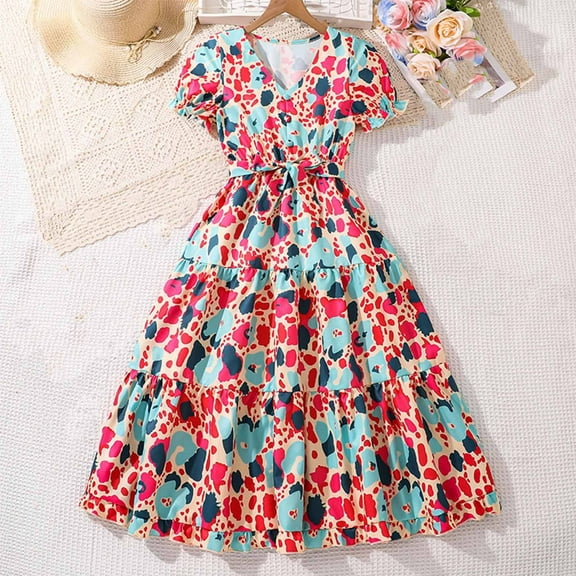 Piuwrlz Short T-Shirt and Skirt Set Girls Back to School Dress Sets Comfortable Printed Skirts Suits Hot Pink Size 9 Years