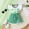 thumbnail image 1 of Piuwrlz Short T-Shirt and Skirt Set Girls Back to School Dress Sets Fashionable Bow-knot Printed Grid Skirts Suits Green Size 70, 1 of 9