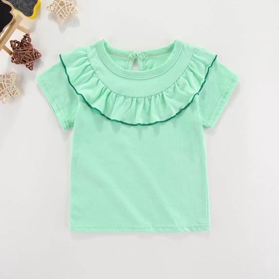 Piuwrlz Short T-Shirts Sleeve Kids Girls Round Neck Shirt Comfortable Fashionable Solid Color Lace Shirt Top Mint Green Size 12 Months