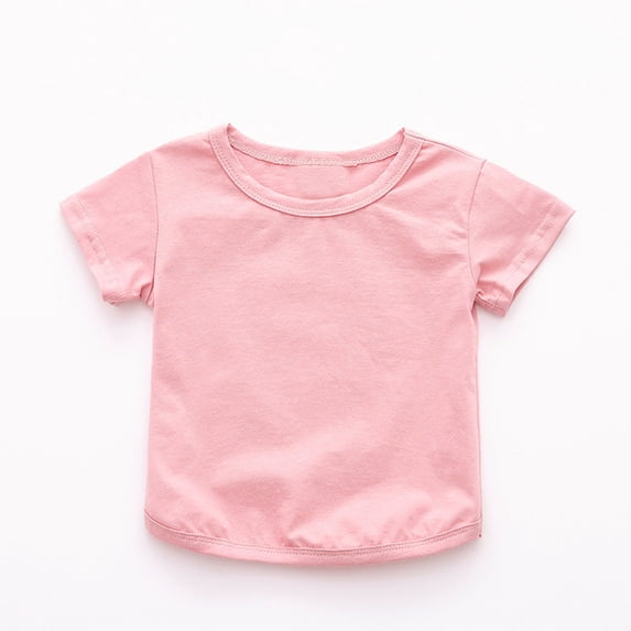 Piuwrlz Short T-Shirts Sleeve Kids Girls Round Neck Shirt Comfortable Fashionable Solid Color Shirt Top Pink Size 12 Months