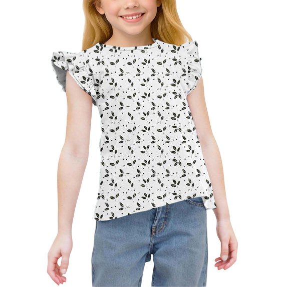 Piuwrlz Short T-Shirts Sleeve Kids Girls Round Neck Shirt Printed Shirt Top Black Size 8 Years