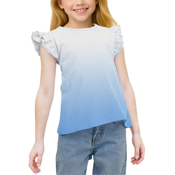Piuwrlz Short T-Shirts Sleeve Kids Girls Round Neck Shirt Shirt Top Blue Size 4 Years