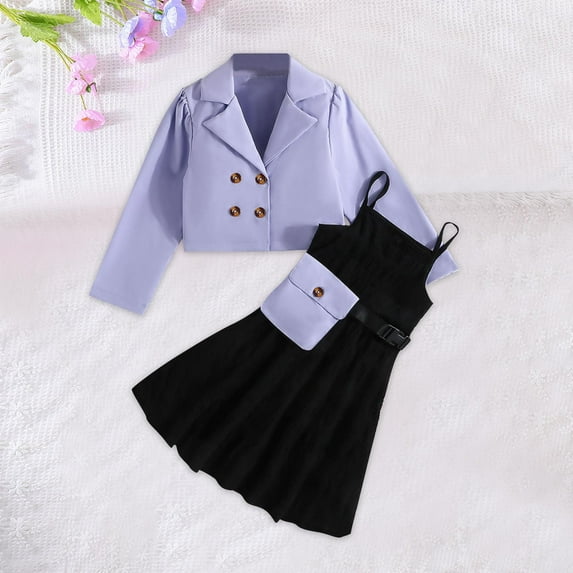 Piuwrlz Skirt and Jacket Set Girls Back to School Dress Set Long Sleeved Fashionable Solid Color Skirts Suits Purple Size 12 Years
