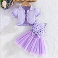 thumbnail image 1 of Piuwrlz Skirt and Jacket Set Girls Mesh Dress Set Short Sleeved Bow-knot Solid Color Printed Skirts Suits Purple Size 3 Years, 1 of 8
