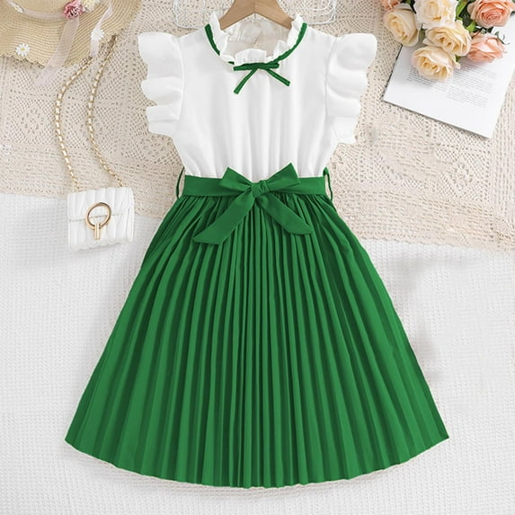 Piuwrlz Skirt and Vests Set Girls Mesh Dress Set Sleeveless Comfortable Skirts Suits Green Size 8 Years