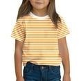 thumbnail image 1 of Piuwrlz Striped Short T-Shirts Sleeve Kids Girls Round Neck Shirt Fashionable Cotton Shirt Top Yellow Size 3 Years, 1 of 8