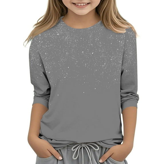 Piuwrlz Summer 3/4 Short Sleeve T-Shirts Kids Girls Round Neck Casual Sweatshirts Printed Round Neck Shirt Tops Gray Size 11 Years