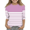 thumbnail image 1 of Piuwrlz Summer 3/4 Short Sleeve T-Shirts Kids Girls Round Neck Casual Sweatshirts Printed Round Neck Stripe Shirt Tops Pink Size 9 Years, 1 of 4