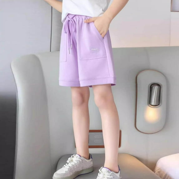 Piuwrlz Summer Short Sweatpants Kids Boy Girls Shorts Elasticity Short Pants Purple Size 14 Years