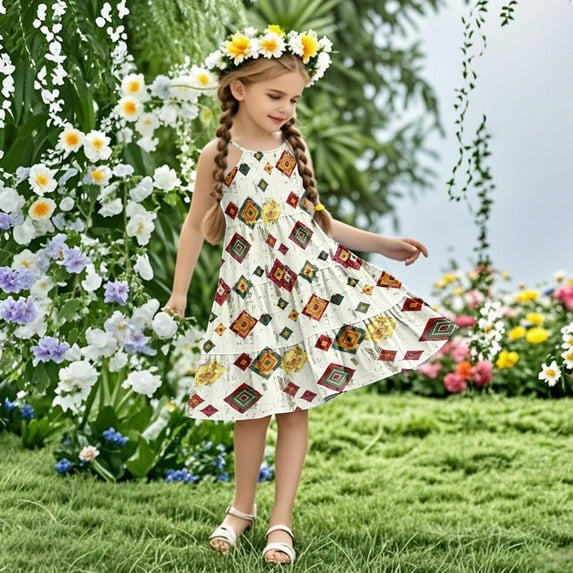 Piuwrlz Summer Dresses for Girls Casual Play Dresses Pleated Skirts Multicolor Size 5 Years