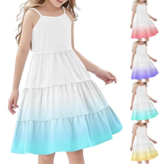 Piuwrlz Summer Dresses for Girls Casual Play Dresses Pleated Skirts Pink Size 4 Years