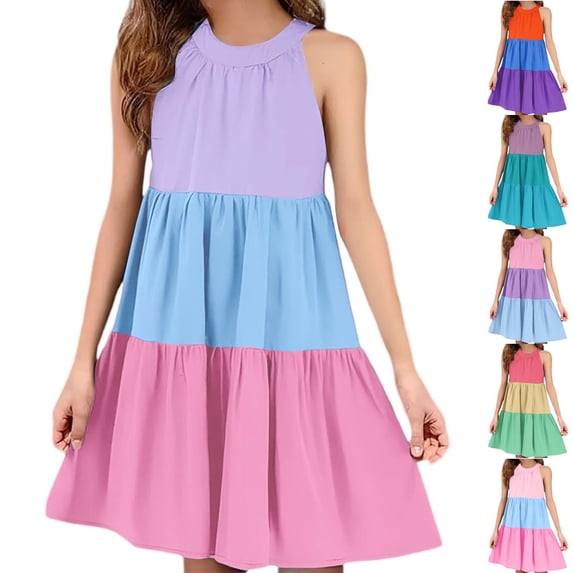 Piuwrlz Summer Dresses for Girls Casual Play Dresses Suspender Pleated Skirts Green Size 160