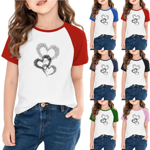 Piuwrlz Summer Short T Shirt Sleeve Kid Girl Boy Red T-Shirt Crew Neck Shirt Top Red Size 11 Years