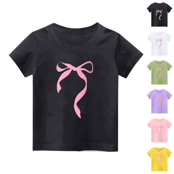 Piuwrlz Summer Short T Shirts for Girls Short Tops Crew Neck Bow-knot T-Shirts Purple Size 3 Years