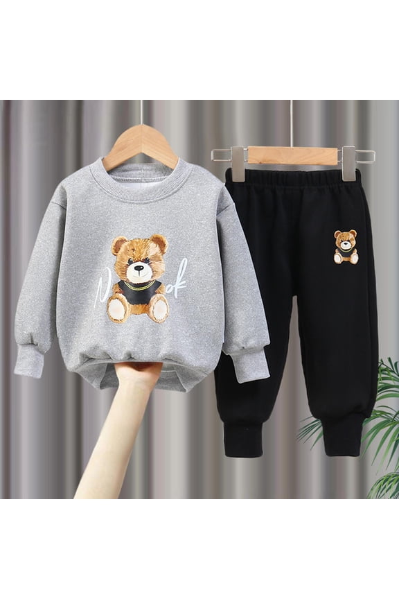 Sweatshirt and Pants 2pcs Sets Kid Girls Sweatsuits Two Piece Jogger Set Printed Round Neck Shirt Hood Activewear Set Gray Size 0 Months