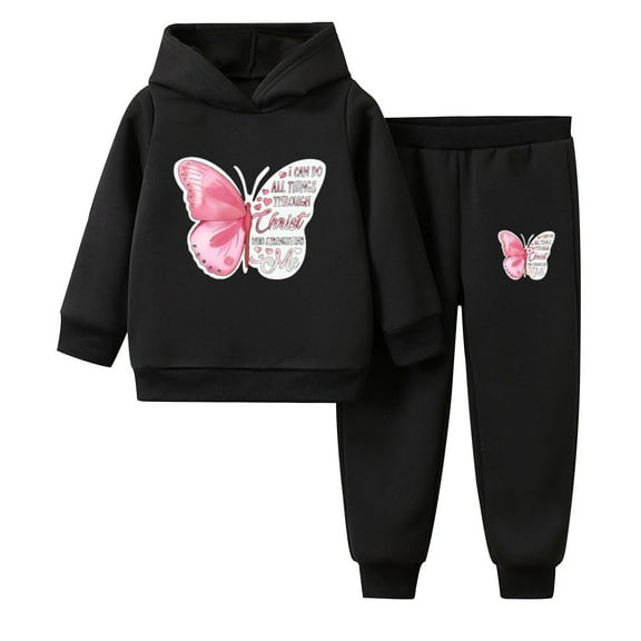 Piuwrlz Sweatsuits 2pcs Sets for Girls Boys Long Sleeved Hoodies and Elastic Waist Pants New Fashionable Hood Activewear Set Black Size 100