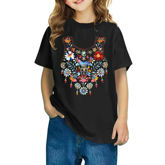 Piuwrlz T-Shirts Tops for Kids Girls Short Sweatshirt Sleeve Black Size 9 Years