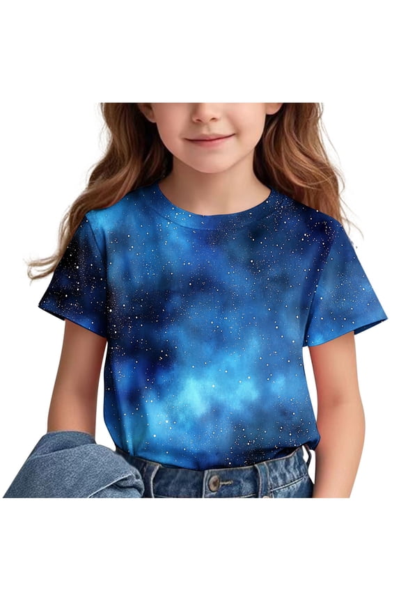 T-Shirts Tops for Kids Girls Short Sweatshirt Sleeve Blue Size 7 Years