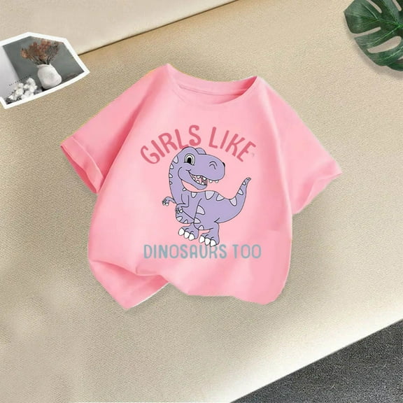 Piuwrlz T-Shirts Tops for Kids Girls Short Sweatshirt Sleeve Fashionable Printed Round Neck Blouses Cotton T Shirt Top Pink Size 110