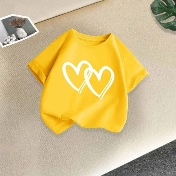 Piuwrlz T-Shirts Tops for Kids Girls Short Sweatshirt Sleeve Fashionable Printed Round Neck Blouses Cotton T Shirt Top Yellow Size 6-7 Years