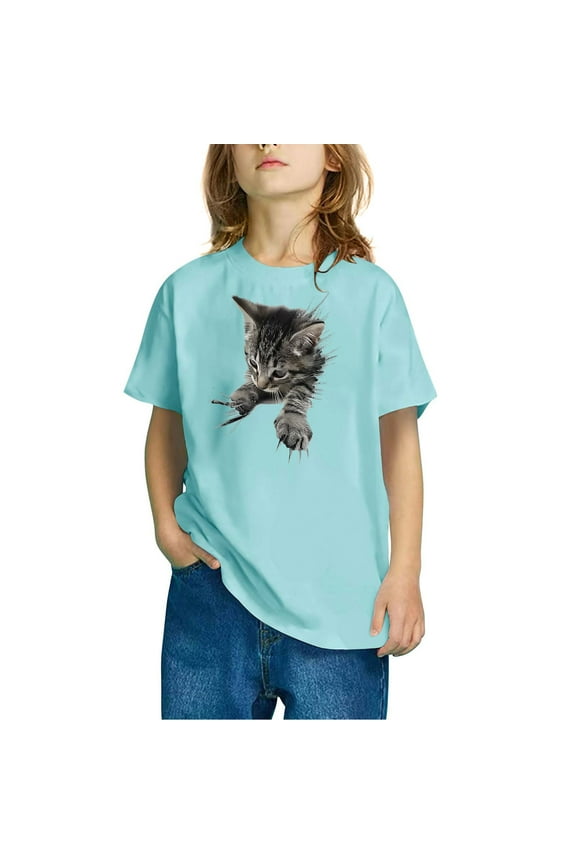 T-Shirts Tops for Kids Girls Short Sweatshirt Sleeve Printed V-Neck T Shirt Top Blue Size 5 Years